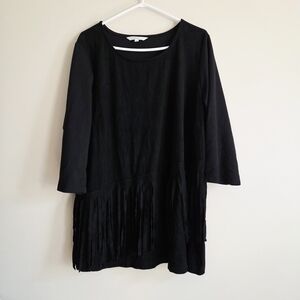*3 for $30* Black Long Sleeve Faux Suede Fringe Tunic